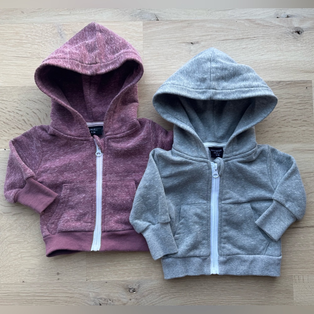 Little Bipsy Baby Zip Up Hoodie Bundle - Maroon and Gray 0-3m